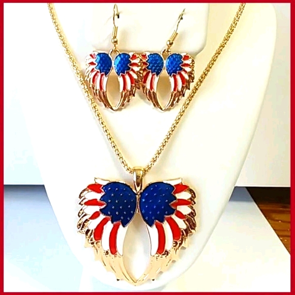 Jewelry - American Flag/ Wings Jewelry Set-Necklace & Earrings